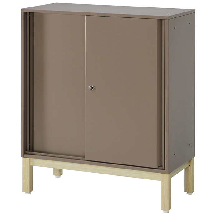 PREDONA スチール引違い扉書庫 2段 脚付き